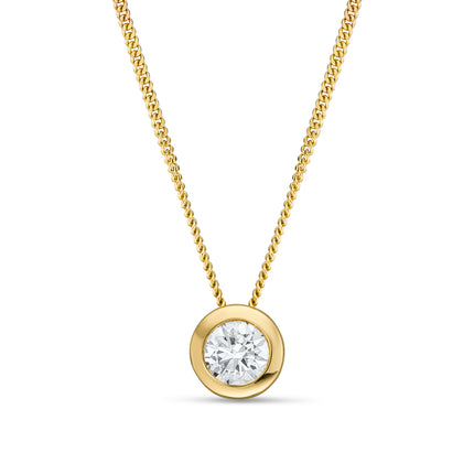 Large Rubover Diamond Pendant in Yellow Gold