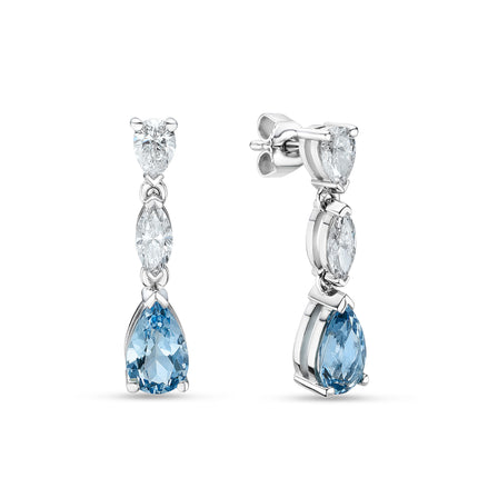 Aquamarine and Diamond Drop Earrings in White Gold