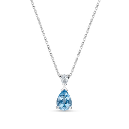 Pear Shape Aquamarine and Diamond Pendant in White Gold