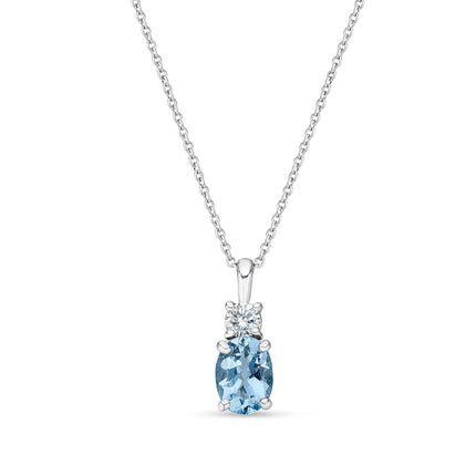 Oval Aquamarine and Diamond Pendant in White Gold