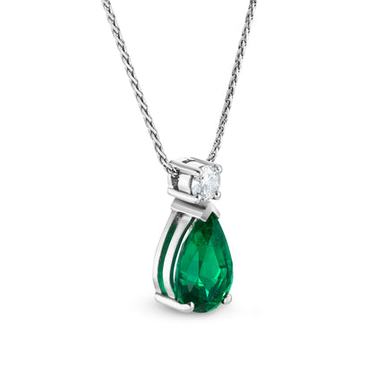 3.13ct Zambian Pear Shaped Emerald and Diamond Pendant in White Gold