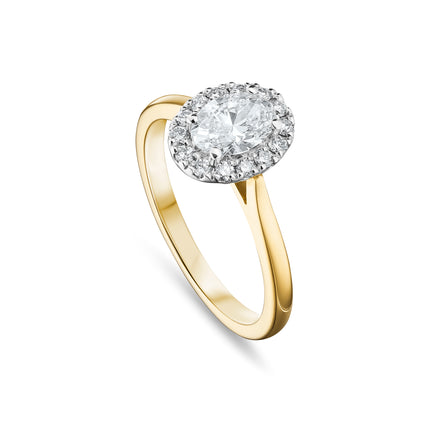 Oval Cut Diamond Halo Ring in Yellow Gold and Platinum