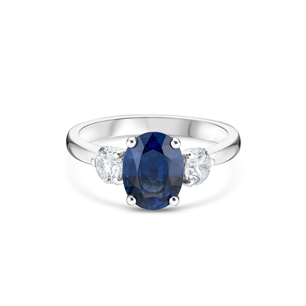 Oval Cut Sapphire and Diamond Trilogy Ring in Platinum