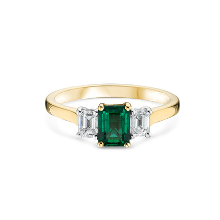 Emerald and Diamond Trilogy Ring in Platinum and Yellow Gold