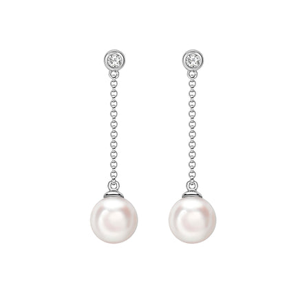 Akoya Pearl and Diamond Drop Earrings in White Gold