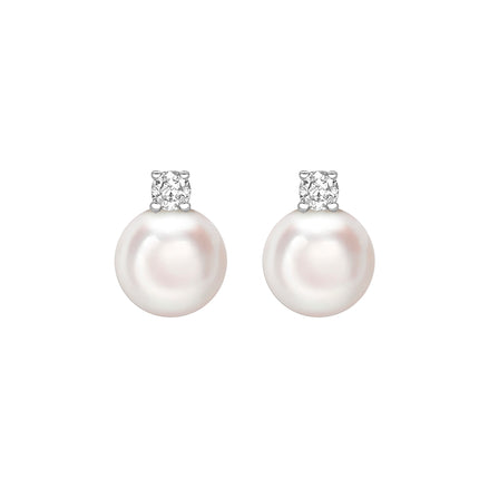 Akoya Pearl and Diamond Stud Earrings in White Gold