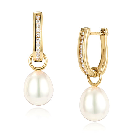 Pearl and Diamond Hoops in Yellow Gold