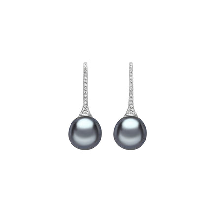 Tahitian Pearl and Diamond Drop Earrings in White Gold