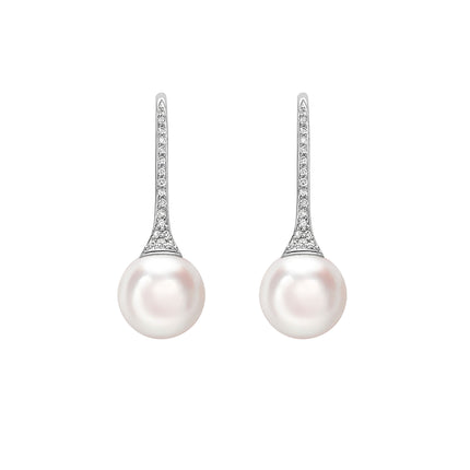 Pearl and Diamond Drop Earrings in White Gold