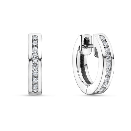 Round Brilliant Cut Diamond Hoop Earrings in White Gold