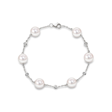 Akoya Pearl and Diamond Bracelet in White Gold