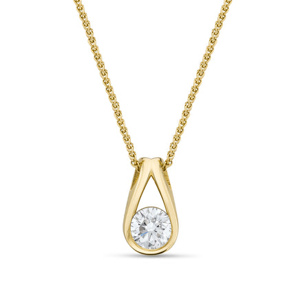 Round Brilliant Cut Semi Rubover Pendant in Yellow Gold