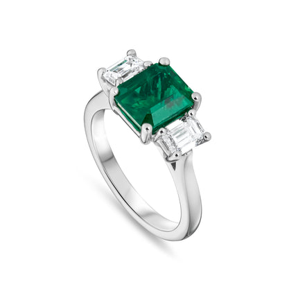 2.26ct Emerald and Diamond Trilogy Ring in Platinum